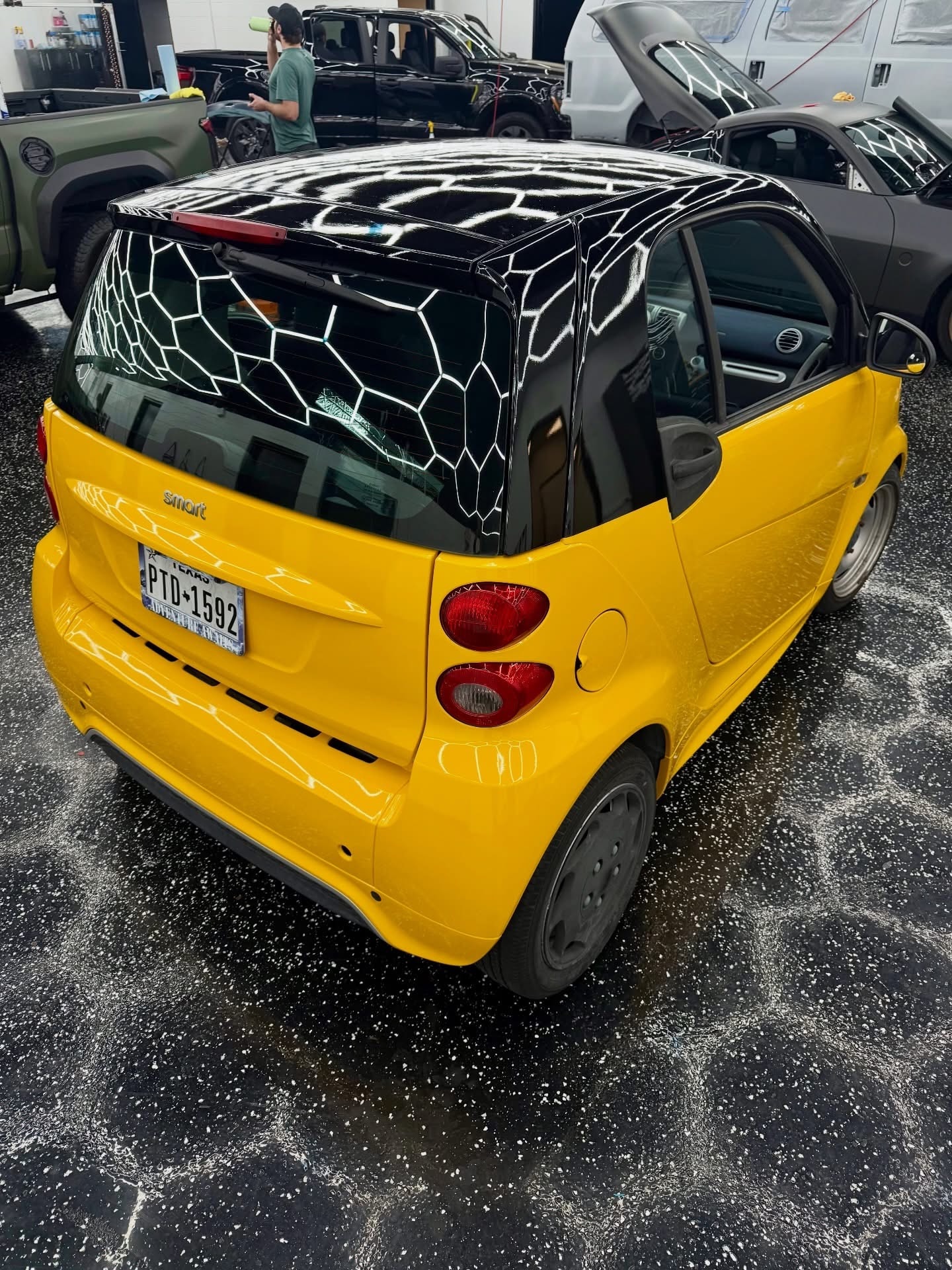 Yellow Smart Car Custom Wrap — Sleepr Studio College Station TX