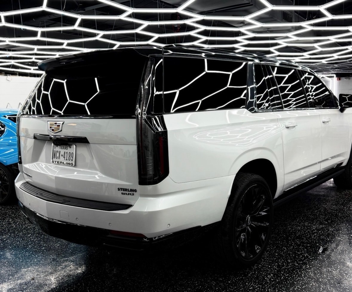 White Cadillac Window Tint — Sleepr Studio College Station TX